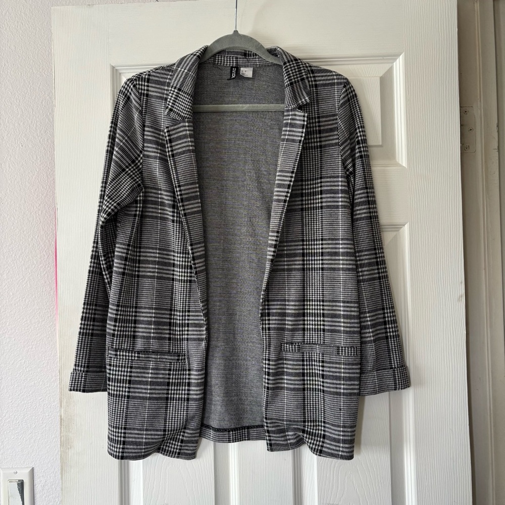 H&M Black and White Plaid Blazer